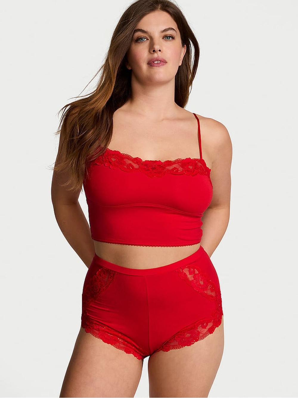 New VICTORIA'S SECRET Modal Soft & Lace Trim Straight-Neck Cami Set S